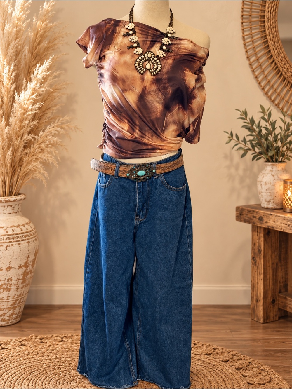Wide Leg High-Waist Women’s Jeans in Deep Blue